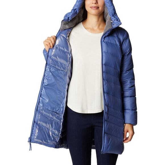 Columbia Women's Hooded Puffer Coat Autumn Mid Jacket Omni Heat Light Blue XS - Picture 10 of 13